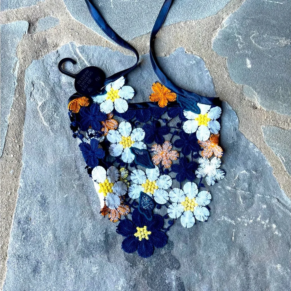 Knitted Bandanna Crochet Flower Triangle Headband